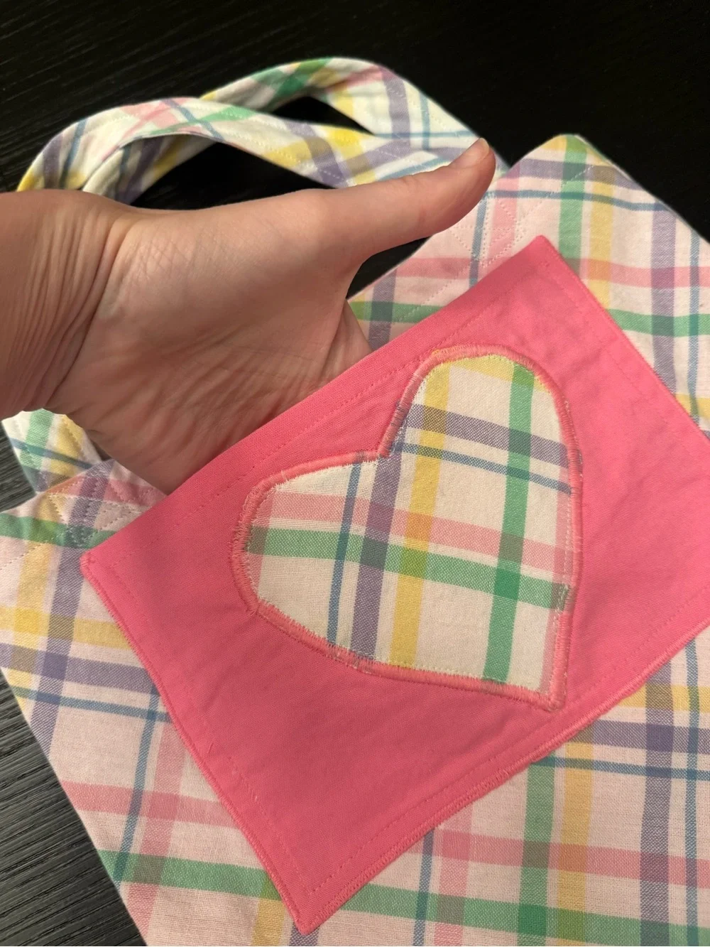 Handmade Girls Totes Heart Plaid Pastels Mini Kids Activity Bag Tote